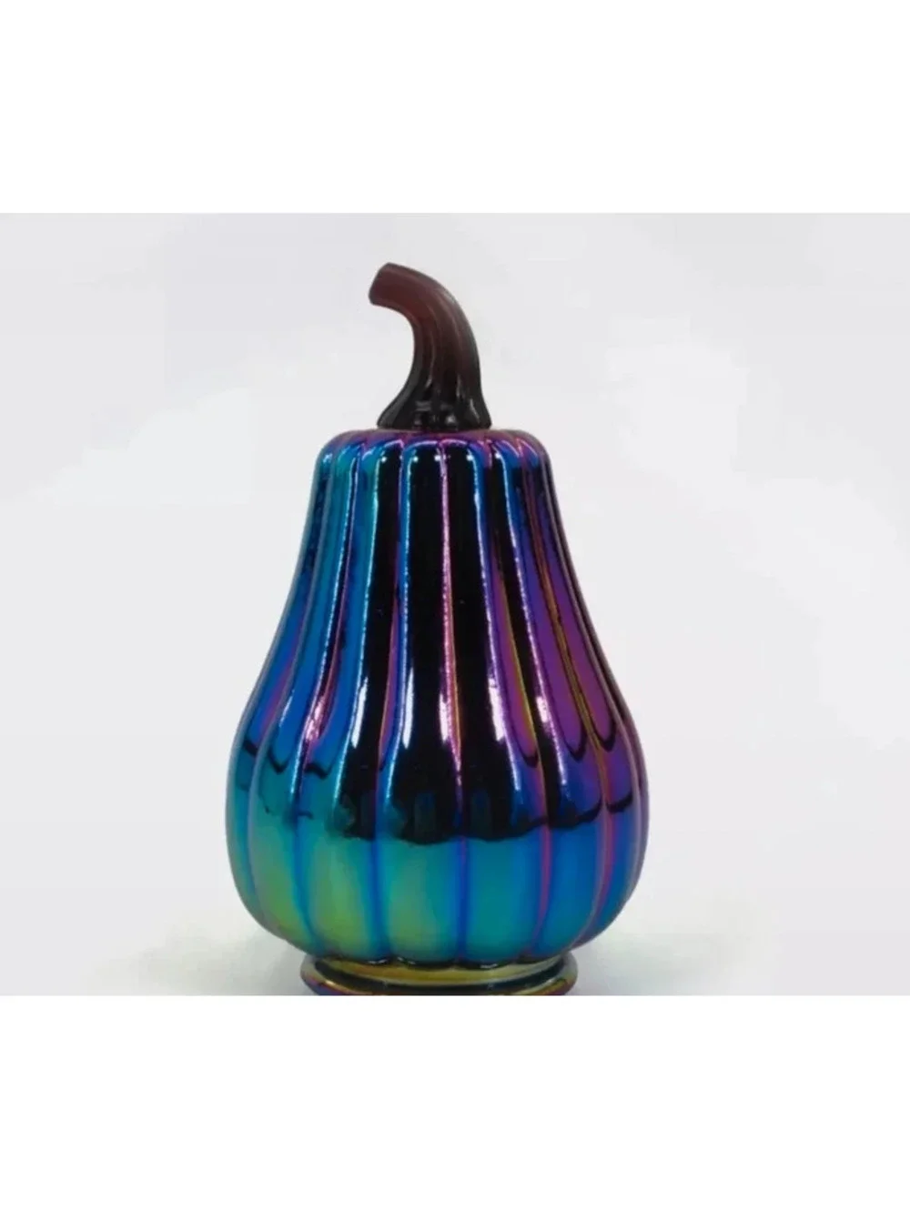 Dark Iridescent Glass Pumpkin 7” Fall Halloween